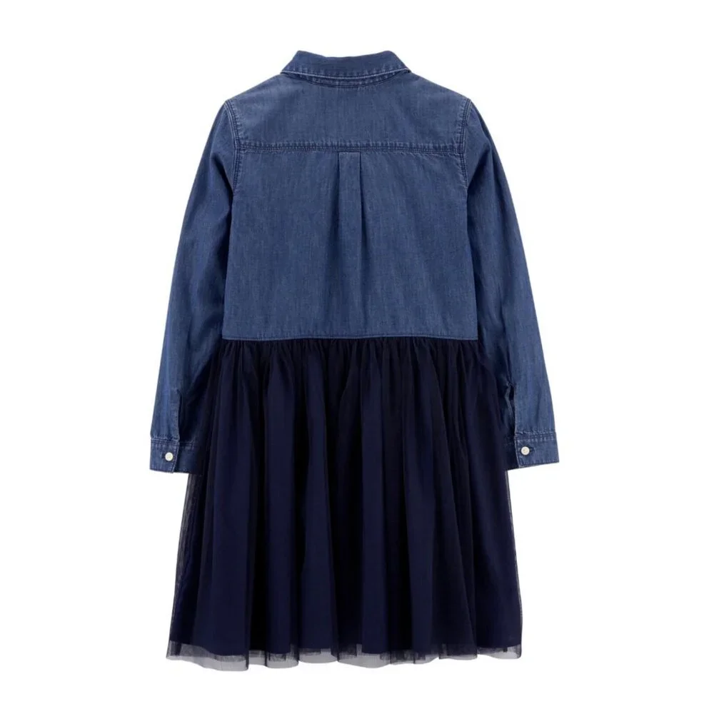 Osh Kosh Girls Mixed Tulle Denim Girls Dress